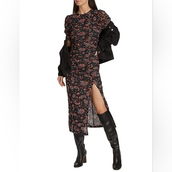 FREE PEOPLE Briella Ruched Midi-Dress - Twilight Combo‎ - Picture 2 of 9